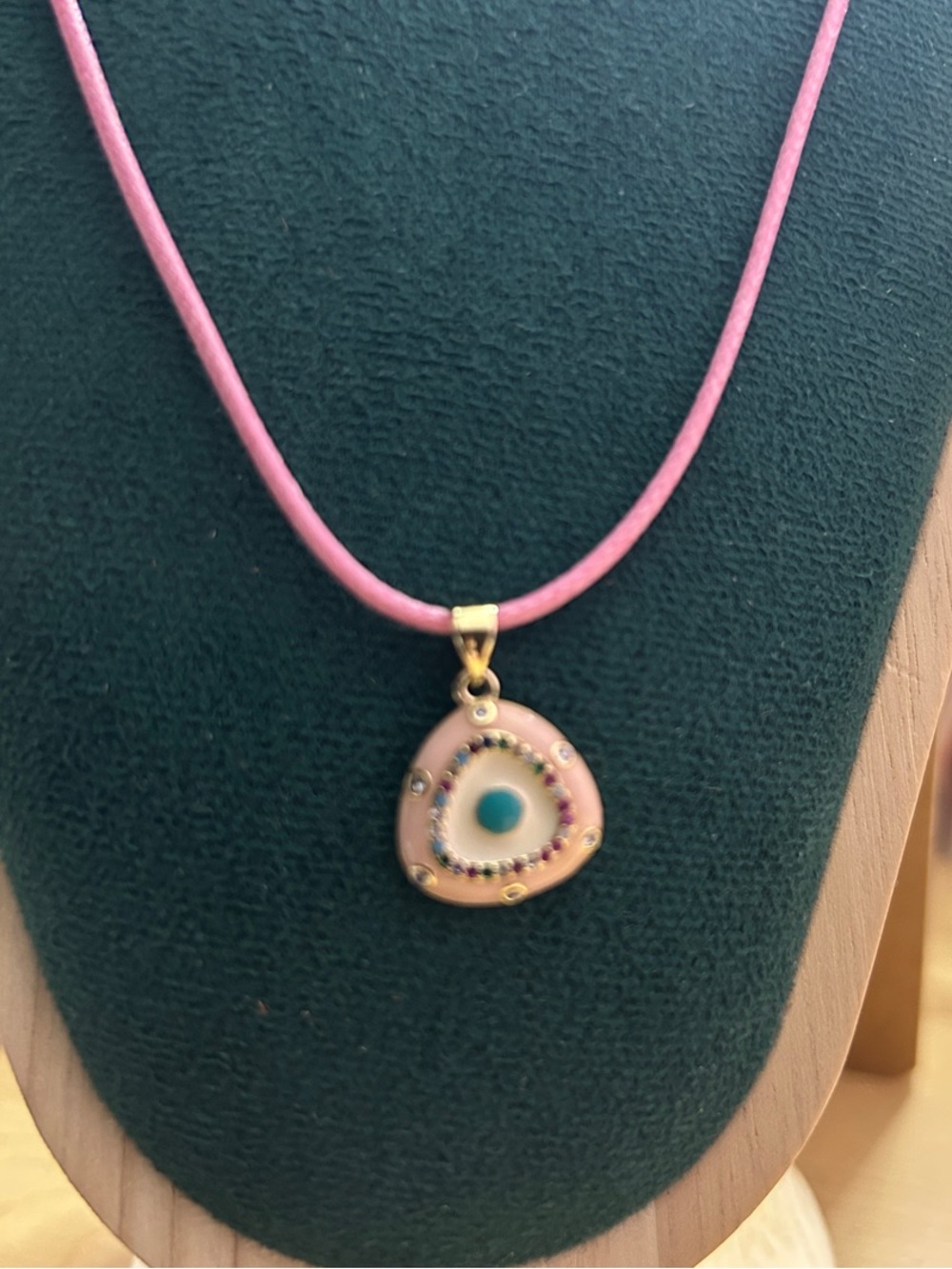 Pink Enamel Evil Eye Pendant Necklace NEW